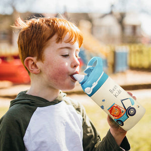 13.5Oz Insulated Stainless Steel Water Bottle Leak-proof Bottle for Kids with Straw Push Button Lock Switch Sports Water Bottle for Toddlers Boys Girl