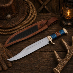 Australian Outback Bowie Knife – D2 Steel With Resin & Stacked Leather Handle