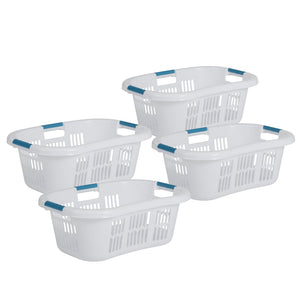 Rubbermaid Small Laundry Basket 2.1 Bushel Hip-Hugger Plastic Bin, White, 4 Pack