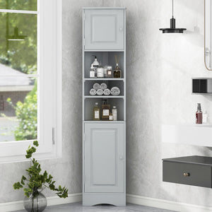 Multi-Functional Corner Cabinet Tall Bathroom Storage Cabinet with Two Doors and Adjustable Shelves, Open Shelf