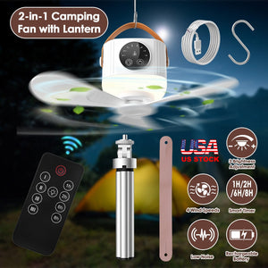 Rechargeable Tent Ceiling Fan with LED Light & Remote Control