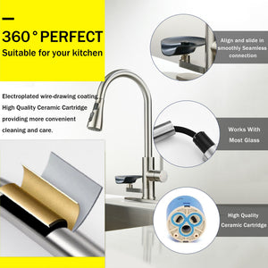 3-in-1 Kitchen Faucet with LED Temperature Display, Press-Type Glass Rinser, Pull-Down Sprayer, 3 Spray Modes, Brushed Nickel Finish, Stainless Steel Construction