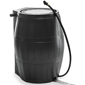 FCMP Outdoor RC4000-BLK 50-Gallon BPA Free Home Rain Water Catcher Barrel, Black