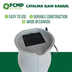 FCMP Outdoor Catalina 45 Gallon Water Outdoor Rain Catcher Barrel, Light Granite