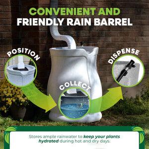 FCMP Outdoor Catalina 45 Gallon Water Outdoor Rain Catcher Barrel, Light Granite - TRAPSKI