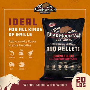 Bear Mountain BBQ Natural Hardwood Gourmet Blend Smoker Pellets, 20 lbs (2 Pack)
