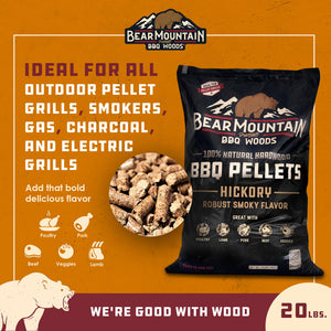 Bear Mountain BBQ All-Natural Hardwood Hickory Smoker Pellets, 20 Lb (4 Pack)