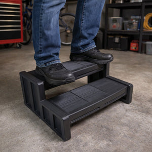 Vinyl Works Plastic Steps, 29" Multipurpose Indoor/Outdoor 2 Step Ladder, Black