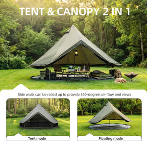 4 Season Bell Tent 13.1FT, Green Waterproof Glamping Yurt Tent