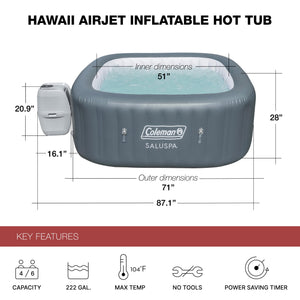 Coleman SaluSpa 4 Person Portable Inflatable Square Hot Tub & 12 Bestway Filters