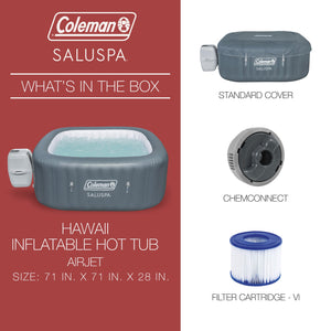 Coleman SaluSpa 4 Person Portable Inflatable Square Hot Tub & 12 Bestway Filters