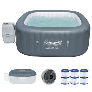 Coleman SaluSpa 4 Person Portable Inflatable Square Hot Tub & 12 Bestway Filters