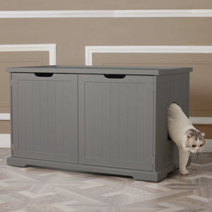 Merry Products Pet Cat Washroom Storage Bench w/Removable Partition Wall, Gray