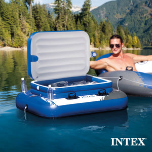 Intex Island Pool Lake Raft Lounger w/ Inflatable 72 Can Beverage Cooler Float
