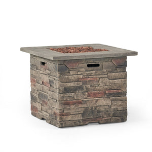 Classic Design Square Fire Pit With Top And 40,000 Btu Heat Output - Stone Gray