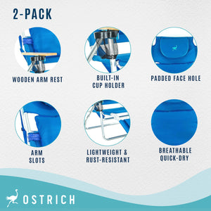 Ostrich The Deluxe 3N1 Lightweight Outdoor Beach Lounge Chair w/ Footrest, Blue