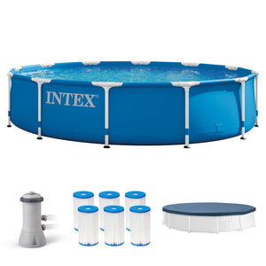 Intex Metal Frame Above Ground Pool w/ Pump, Filter Cartridge 6 Pack, and Cover