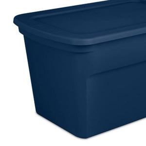 Sterilite Classic Lidded Stackable 30 Gal Storage Tote Container, Blue, 6 Pack