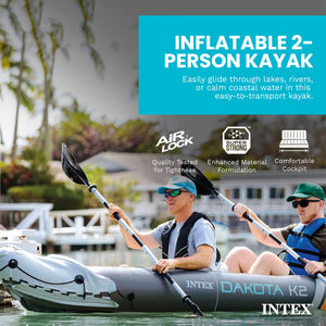 Intex Dakota K2 2 Person Vinyl Inflatable Kayak and Accessory Kit w/ Oars & Pump