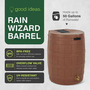 Good Ideas Rain Wizard Storage Collection Rain Barrel 50-Gallon, Terra Cotta