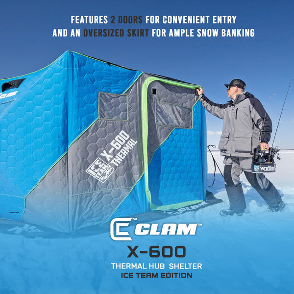 CLAM X-600 Portable 11.5' 6 Person Ice Team Thermal Hub Shelter w/Dimmable Light