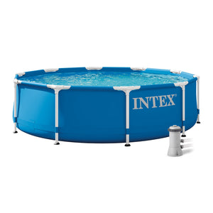 Intex 10ft x 30in Round Metal Frame Above Ground Swimming Pool w/Filter Pump