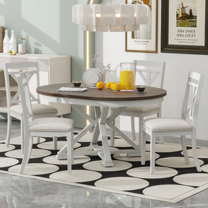 Dining Set With Extendable Round Table And 4 Upholstered Chairs