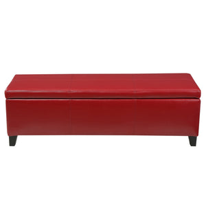 Upholstered PU Leather Storage Ottoman, Solid Wooden Legs