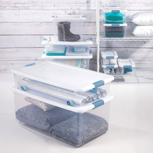 Sterilite 25 Quart Latching Storage Box, Stackable Bin with Latch Lid, 12 Pack