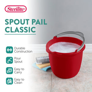 Sterilite Large 10-Qt Easy Pour Spout Pail w/ Comfy Grip Handle, Red (12 Pack)