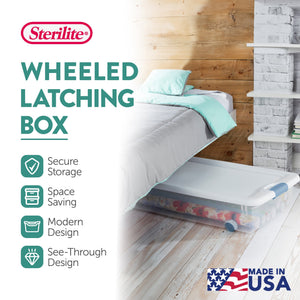 Sterilite 56 Quart Latching Stackable Wheeled Storage Container w/ Lid, (4 Pack)