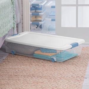 Sterilite 56 Quart Latching Stackable Wheeled Storage Container w/ Lid, (4 Pack)