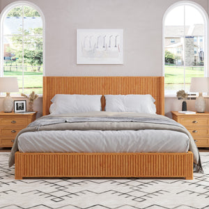Solid Wood Platform Bed Frame with Headboard, King Size