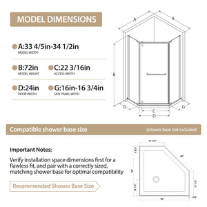 36"D x 36"W x 72"H Neo-Angle Shower Door