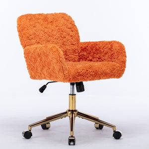 Office Chair, Artificial Rabbit Hair Home Office Chair With Metal Base, Adjustable Desk Chair Swivel Office Chair, Vanity Chair