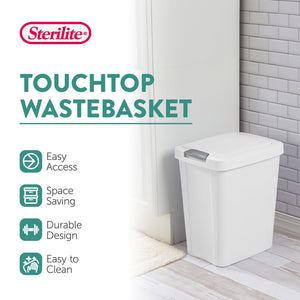 Sterilite 10438004 7.5 Gallon TouchTop Wastebasket w/ Titanium Latch, White 8 Ct