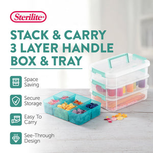 Sterilite Convenient Home 3-Tiered Stacking Carry Storage Box, Clear (12 Pack)