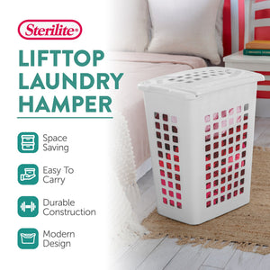 Sterilite Rectangular LiftTop Plastic Laundry Hamper Basket Bin w/ Lid (8 Pack)