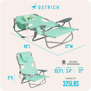 Ostrich The Heavy-Duty Backpacker Portable Reclining Beach Camping Chair, Teal