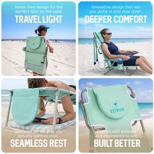 Ostrich The Heavy-Duty Backpacker Portable Reclining Beach Camping Chair, Teal