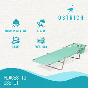 Ostrich Chaise Lounge Folding Sunbathing Recliner Beach Chair, Teal (2 Pack)