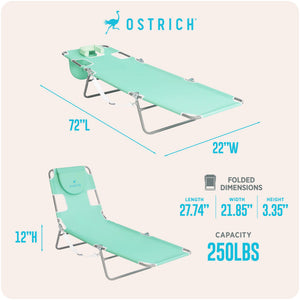Ostrich The Original Chaise Lounge, Facedown Beach Pool Tanning Chair, Teal - TRAPSKI