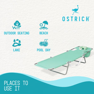 Ostrich Chaise Lounge Folding Sunbathing Recliner Beach Chair, Teal (2 Pack)