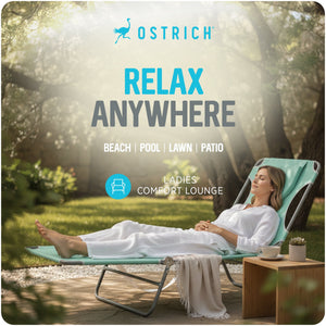 Ostrich The Ladies Comfort Lounger, Foldable Beach Pool Tanning Chair, Teal - TRAPSKI