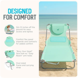 Ostrich The Ladies Comfort Lounger, Foldable Beach Pool Tanning Chair, Teal - TRAPSKI