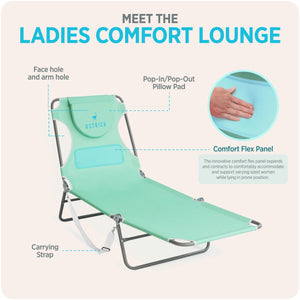 Ostrich The Ladies Comfort Lounger, Foldable Beach Pool Tanning Chair, Teal - TRAPSKI