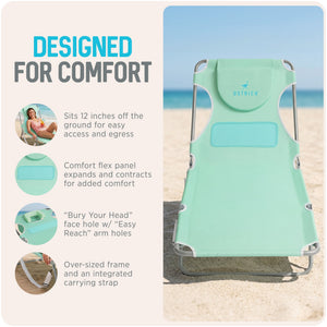 Ostrich Chaise Lounge Folding Sunbathing Poolside Beach Chair, Teal (2 Pack)