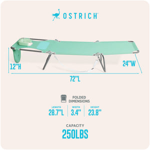 Ostrich The Ladies Comfort Lounger, Foldable Beach Pool Tanning Chair, Teal - TRAPSKI