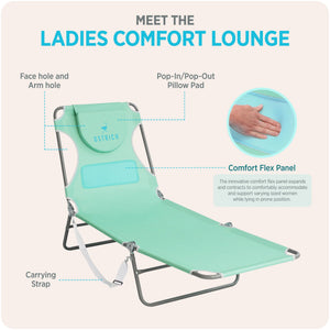 Ostrich Chaise Lounge Folding Sunbathing Poolside Beach Chair, Teal (2 Pack)