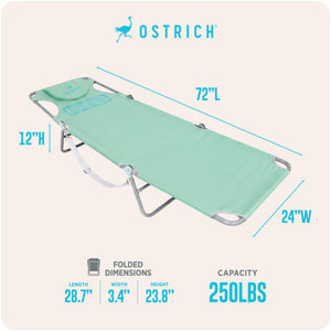 Ostrich Chaise Lounge Folding Sunbathing Poolside Beach Chair, Teal (2 Pack)